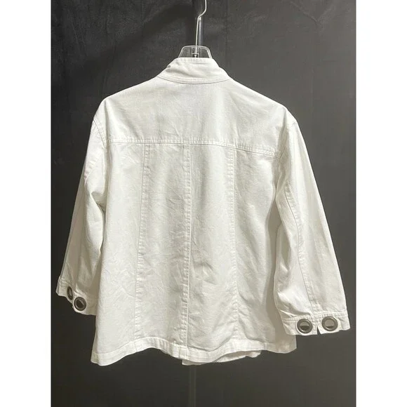 New Direction Women 1X White Cotton Denim Jacket‎ Large Gold Rings Decor - Picture 8 of 10